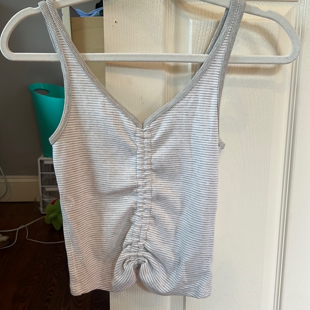 Abercrombie & Fitch light grey & white striped tank top